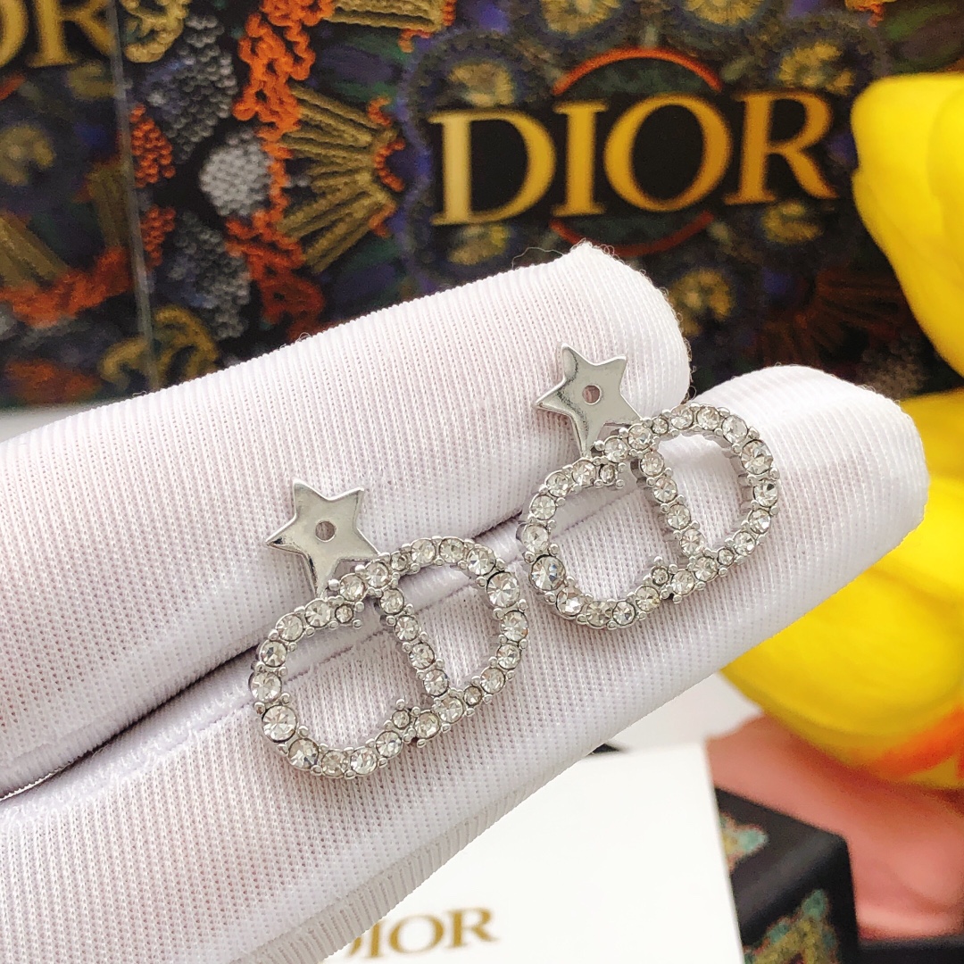 Dior Star CD Stud Earrings Silver