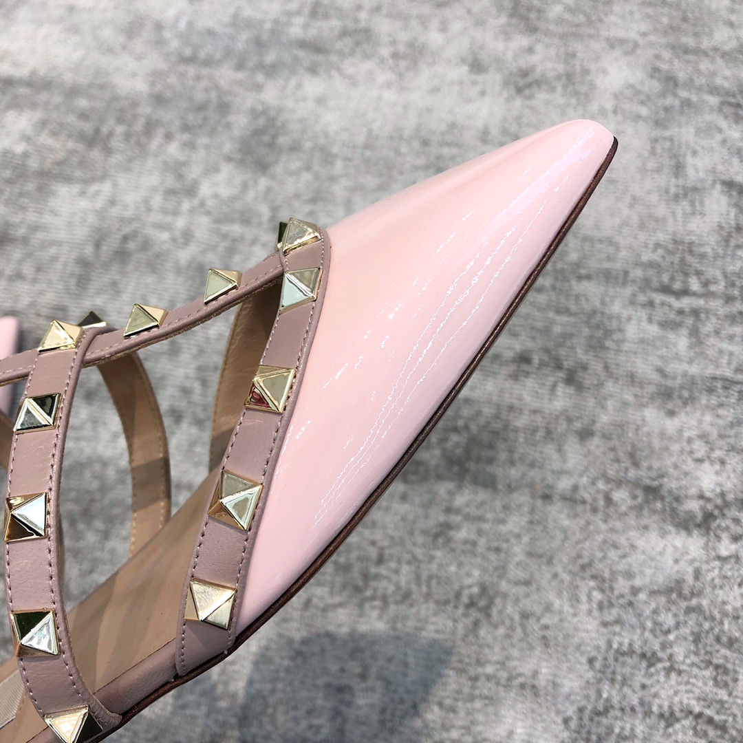 Valentino VT Collection Three Strap Flat Heel Slipper Patent Leather Pink