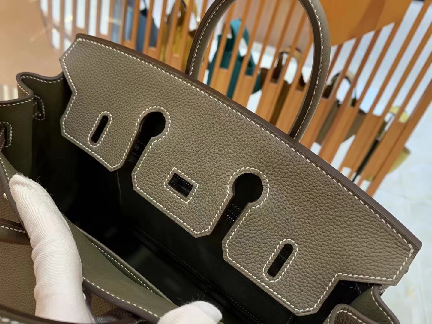 Birkin Elephant Grey Silver Buckle togo leather French original beeswax thread