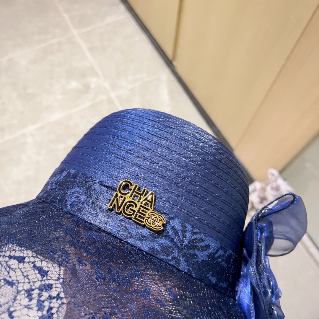 Chanel organza lace bowl hat straw hat