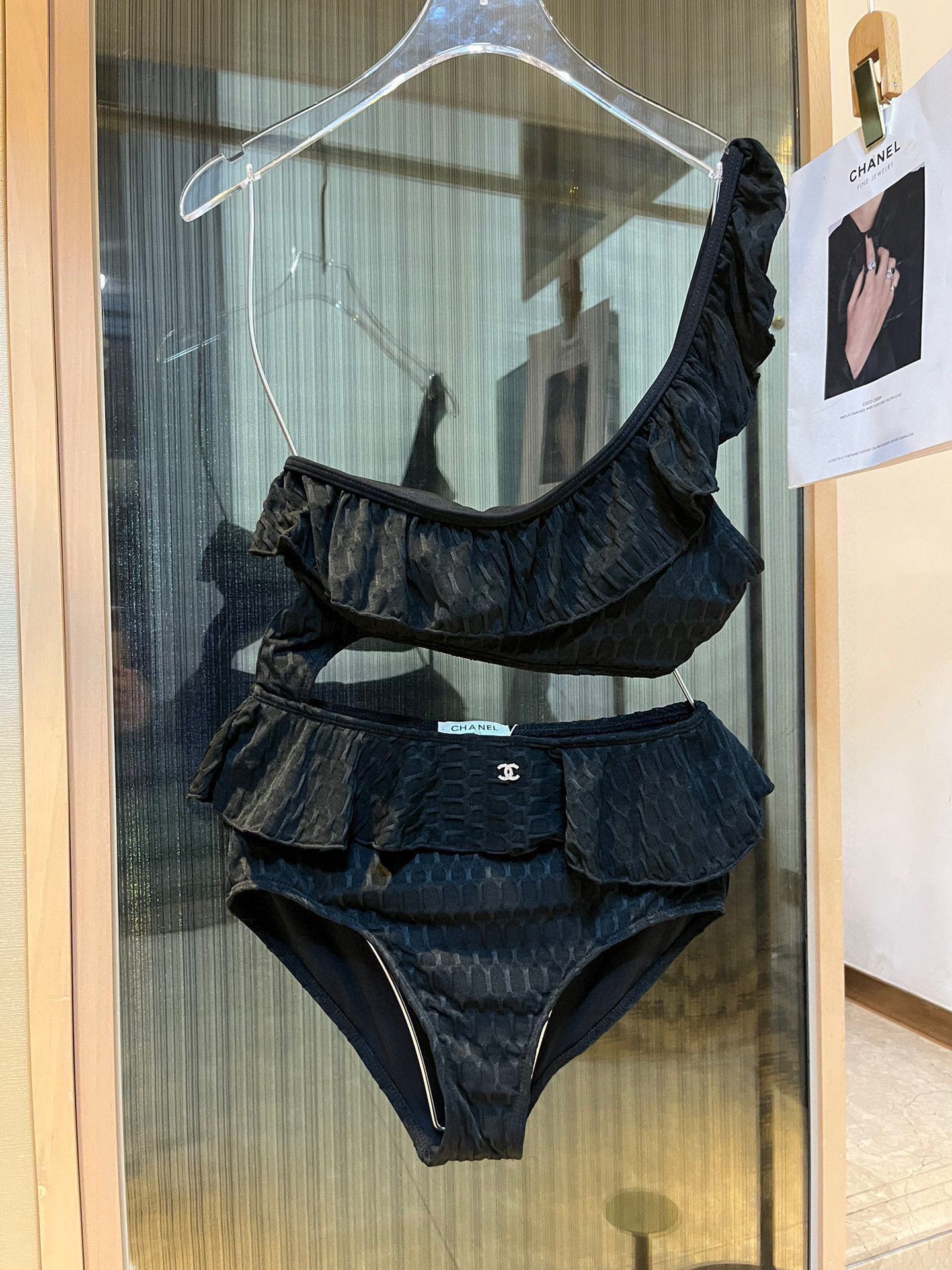 Chanel Ruffle Irregular One Piece Swimsuit Bikini