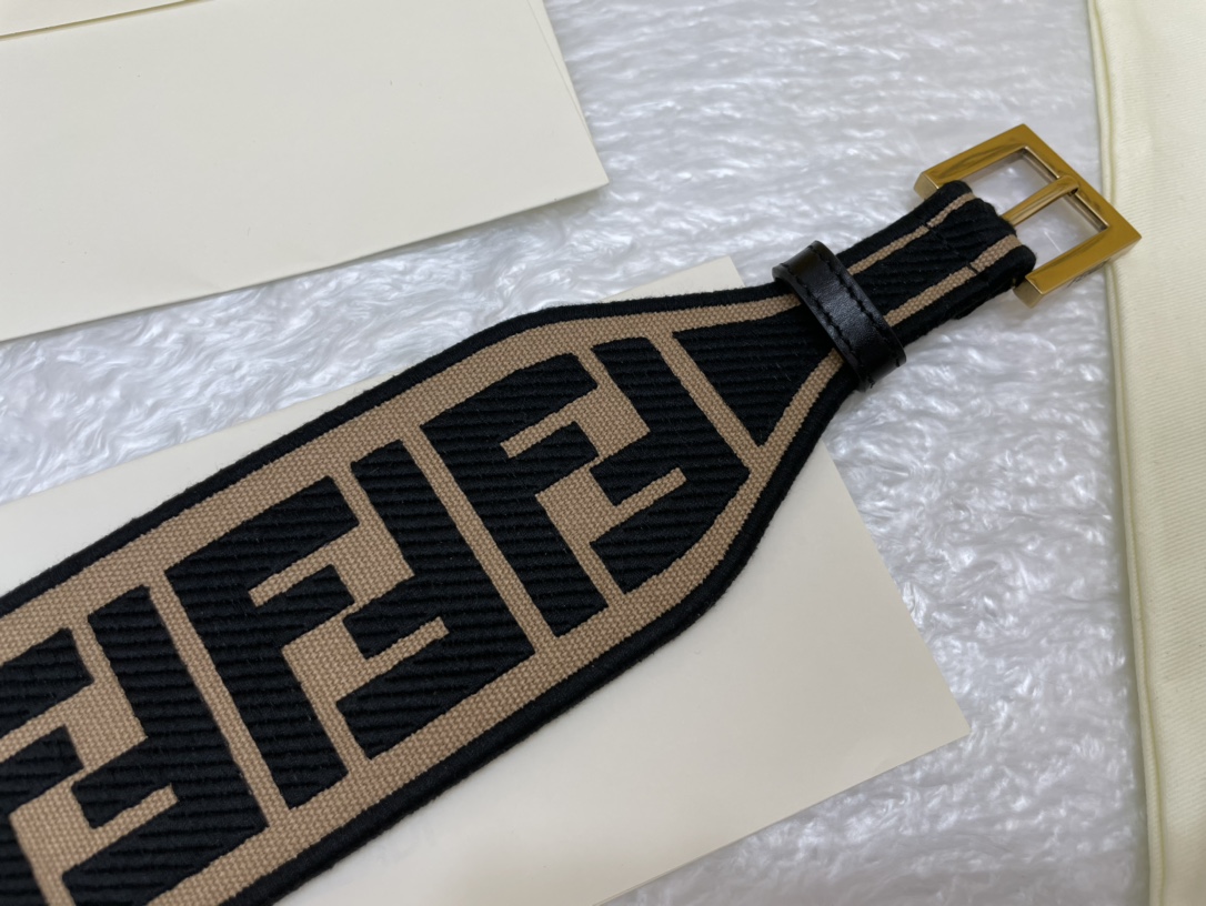 FENDI new embroidery    belt ✌️FF pattern wide belt