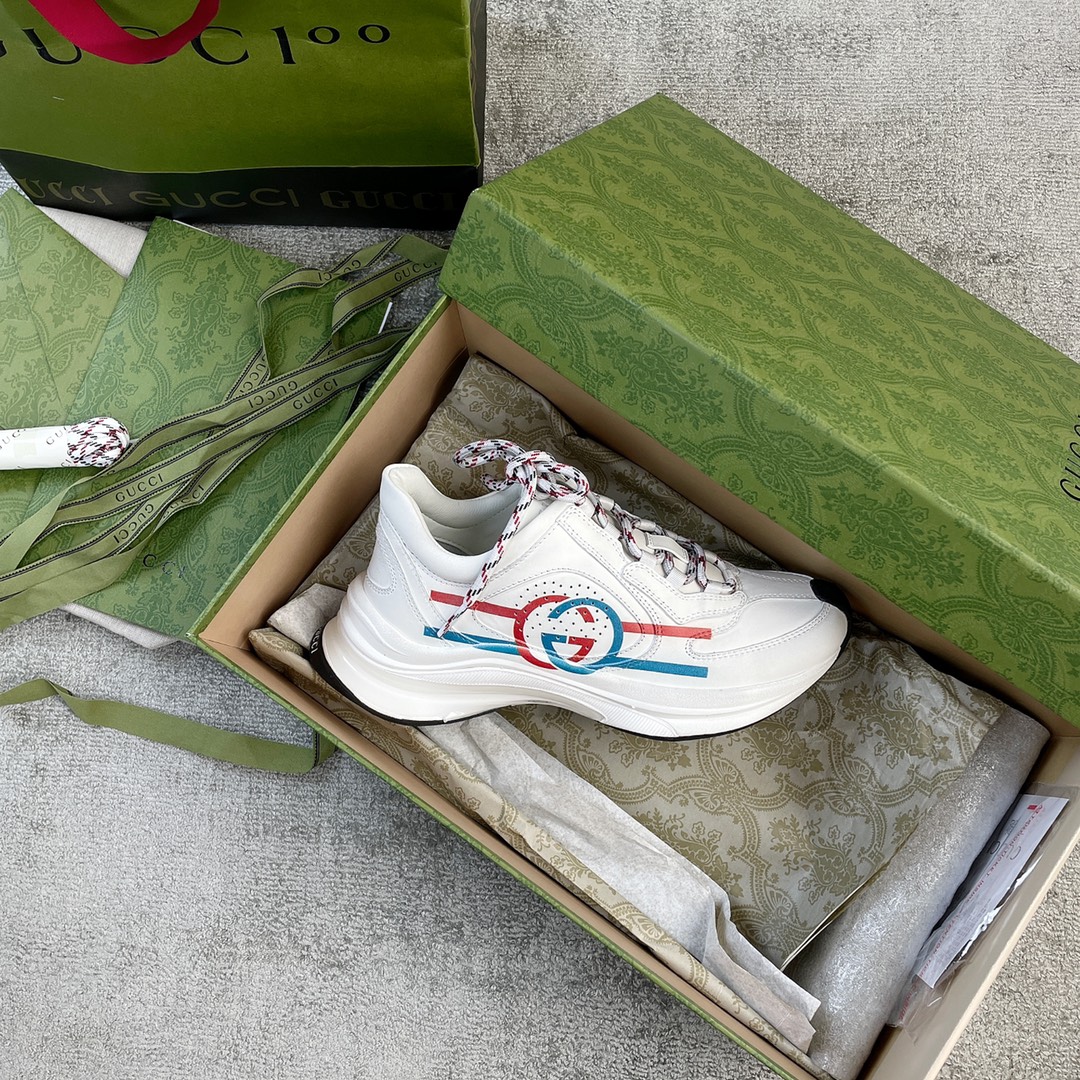 Full leather version of the Gucci RUN collection Cowhide Sheepskin Running shoes Blue Red