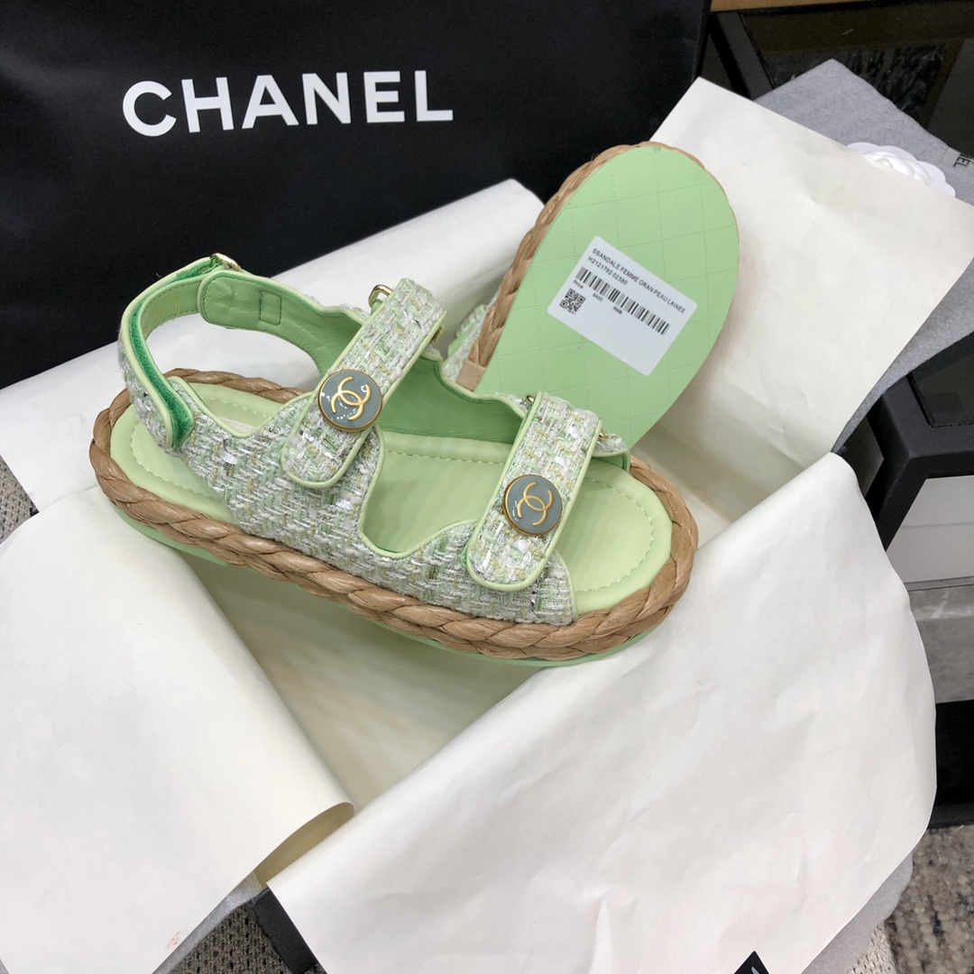 CHANEL 2023 spring and summer latest woven velcro sandals Japan imported woven materials