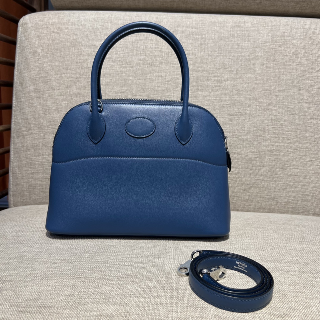 Bolide27cm R2 onyx blue, goatskin, handmade, beeswax thread stitching