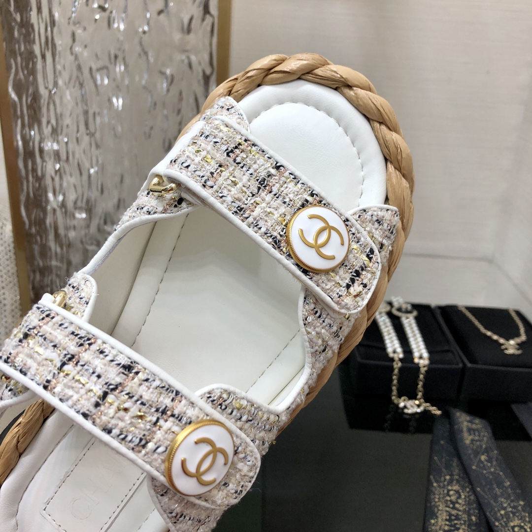 CHANEL 2023 spring and summer latest woven velcro sandals Japan imported woven materials