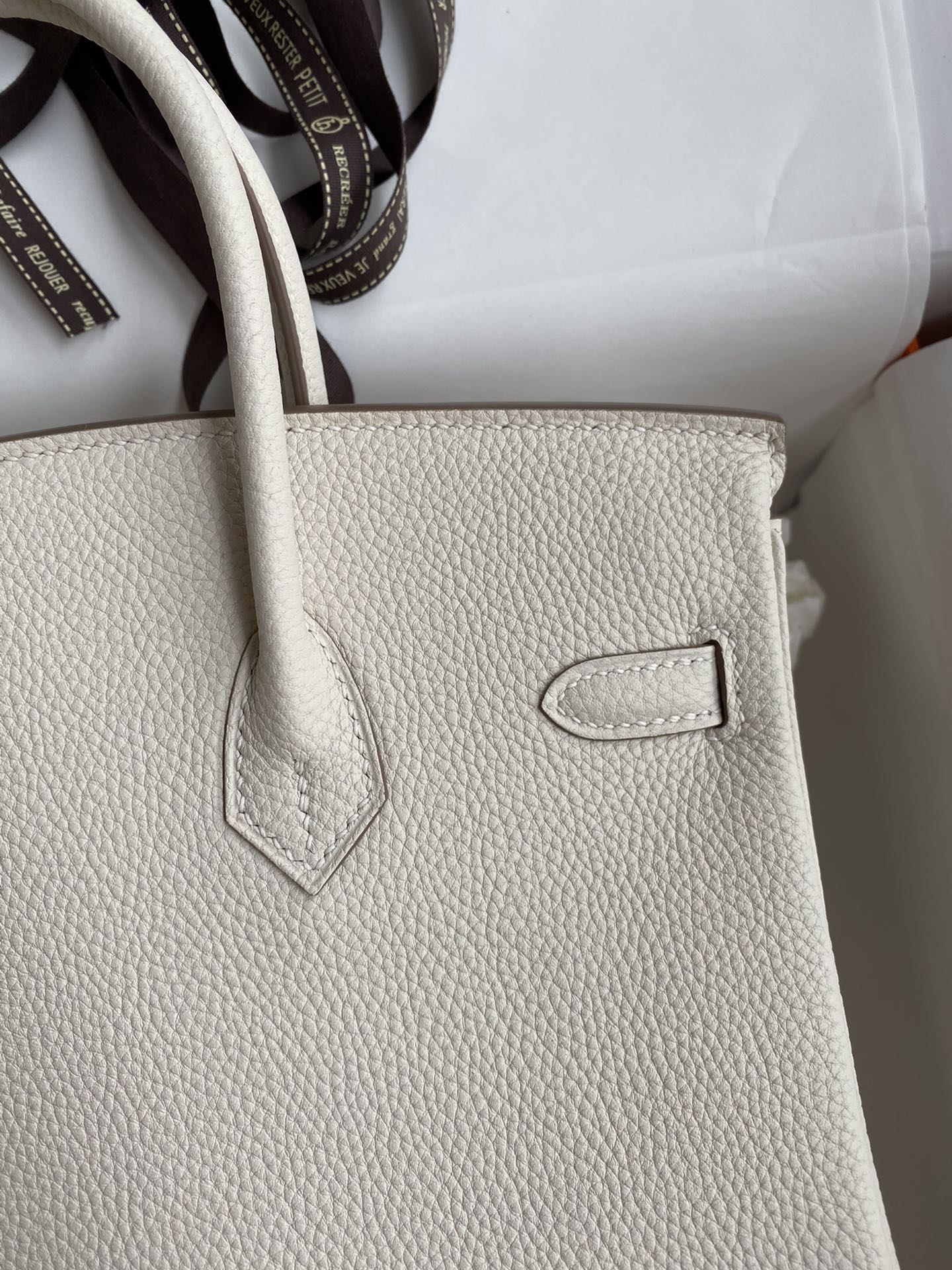 Birkin 25/30/35cm imported Togo leather milkshake white gold buckle