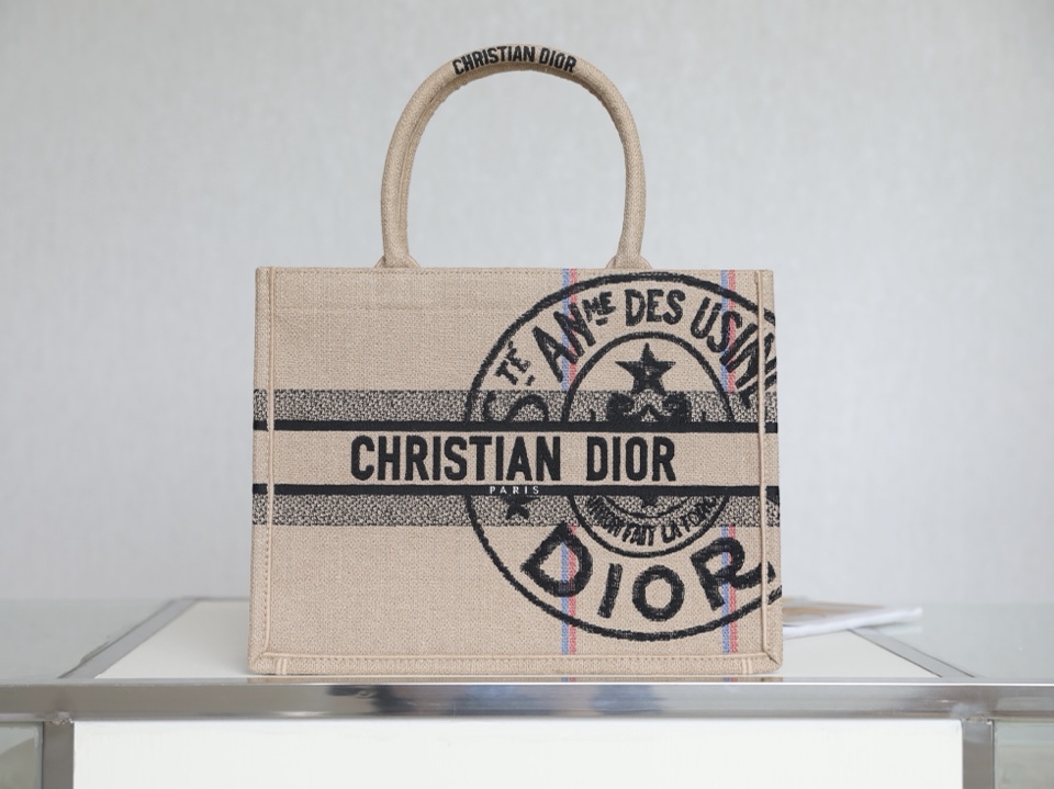 DIOR TOTE beige linen canvas