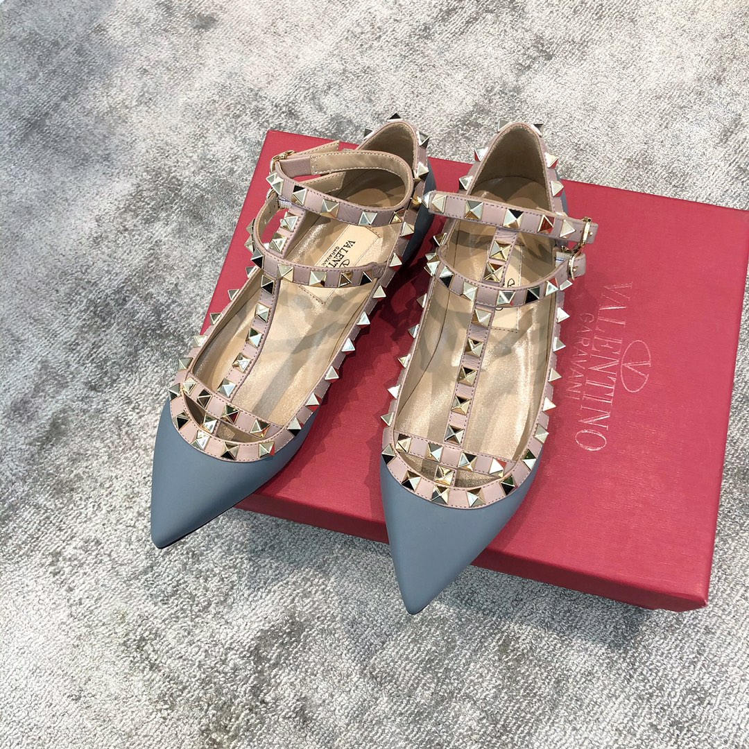 Valentino VT Collection Two Strap Flats Haze Blue