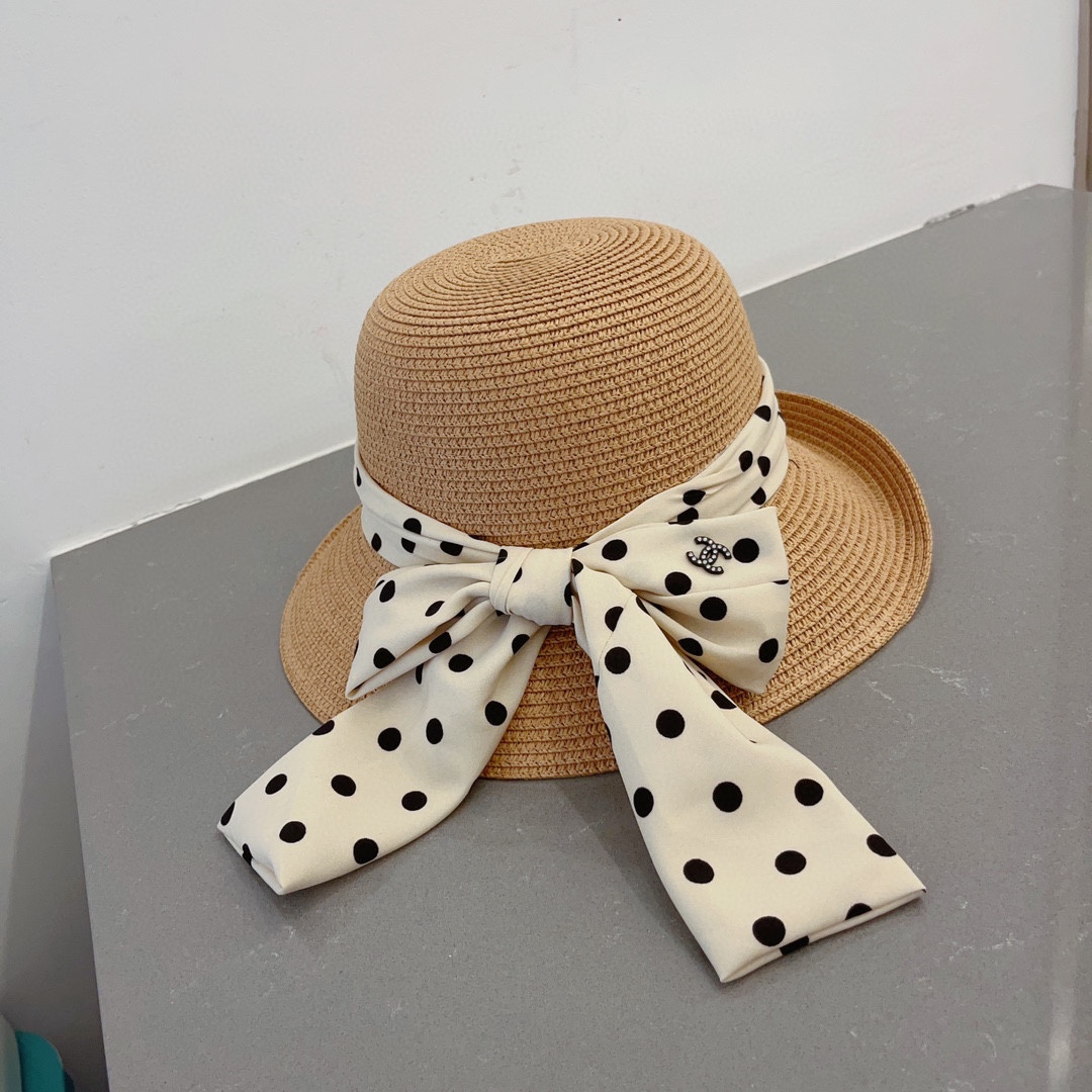 CHANEL socialite straw hat, polka dot hat