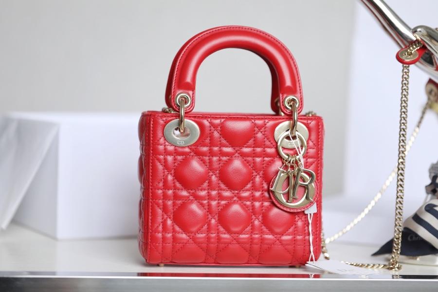 Lady red rattan lacquered GR original sheepskin mini Three compartments