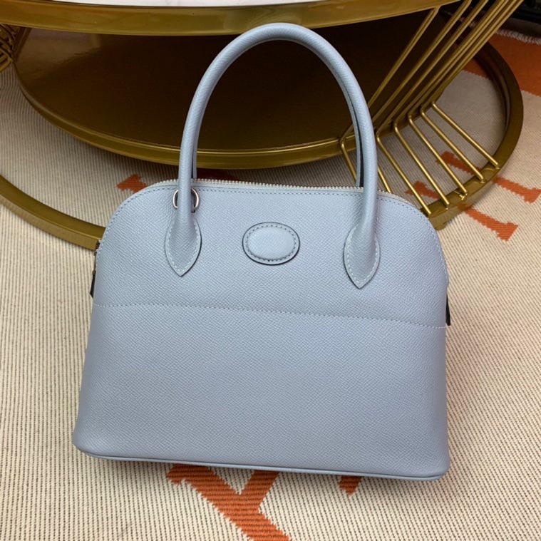 Bolide 27cm Imported original Epsom leather half hand waxed stitching linen blue silver buckle