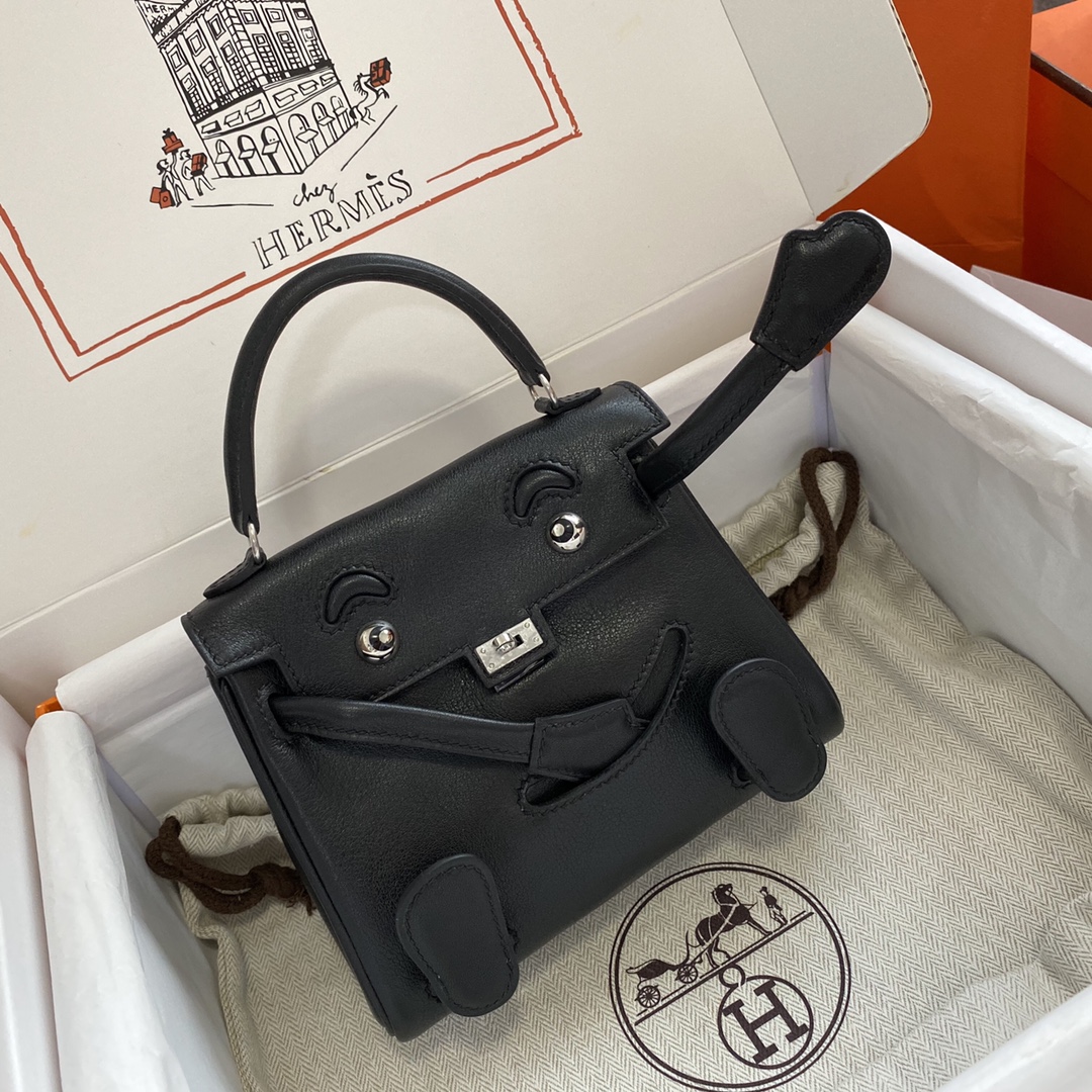 Kelly doll doll bag swift black silver buckle