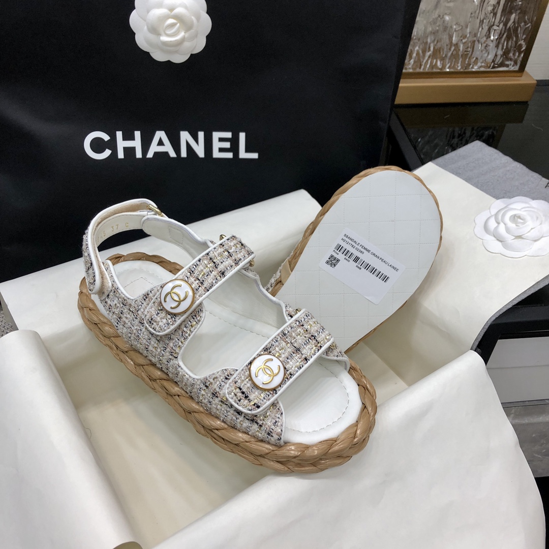 CHANEL 2023 spring and summer latest woven velcro sandals Japan imported woven materials