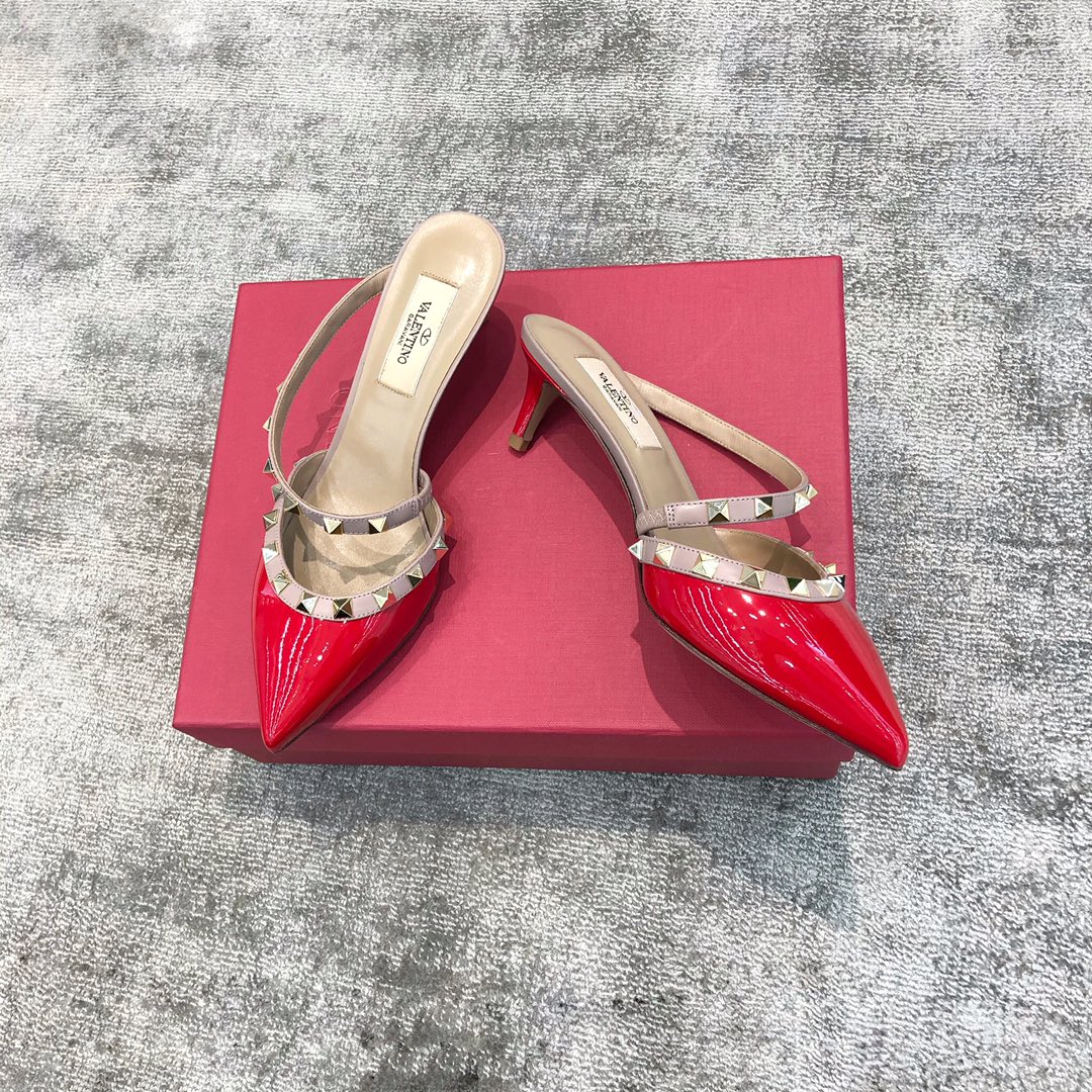 Valentino VT Collection One strap slant heel slipper 6.5CM Patent leather red