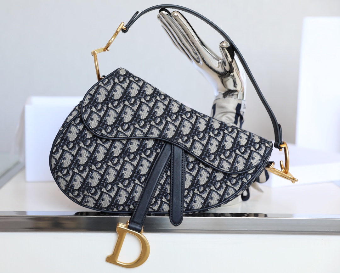 Dior Oblique Old Flower Saddle Handbag