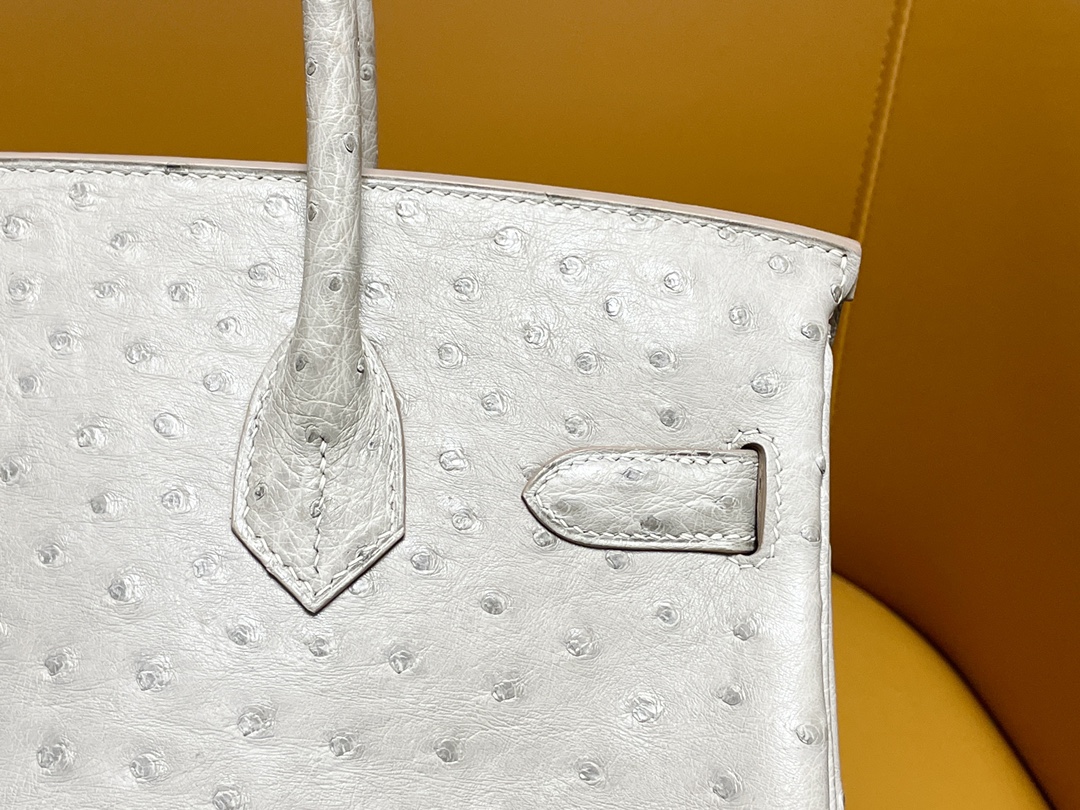 Bk30 Pearl Grey South African kk Ostrich Skin Silver Buckle