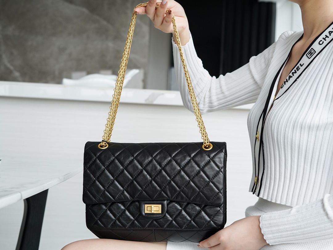 𝗖𝗵𝗮𝗻𝗲𝗹 Replica ❷. ❺❺ Italian [Montebello] Calfskin Large   Black Gold