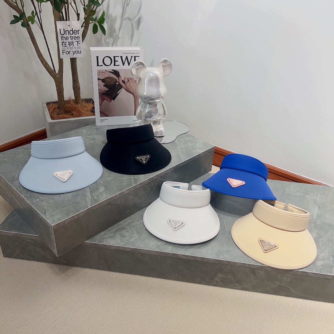 [PRADA Prada] 2023 summer new ice silk sun visor empty top hat