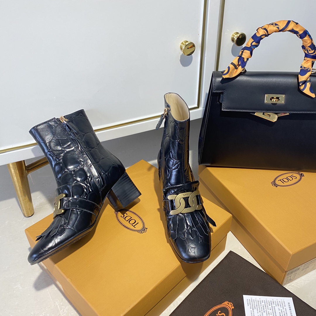 TOD'S 𝙏𝙊𝘿𝙎 Todds Thick heel short boots 2020 autumn and winter new women's shoes ladies cowhide fashion ankle boots