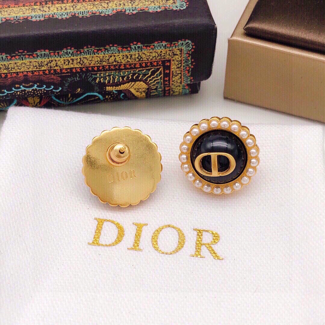 Dior Round CD Purple Bead Earrings