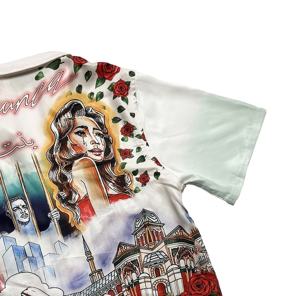 Casablanca Tenni movie theater, Hawaiian short sleeve vacation shirt