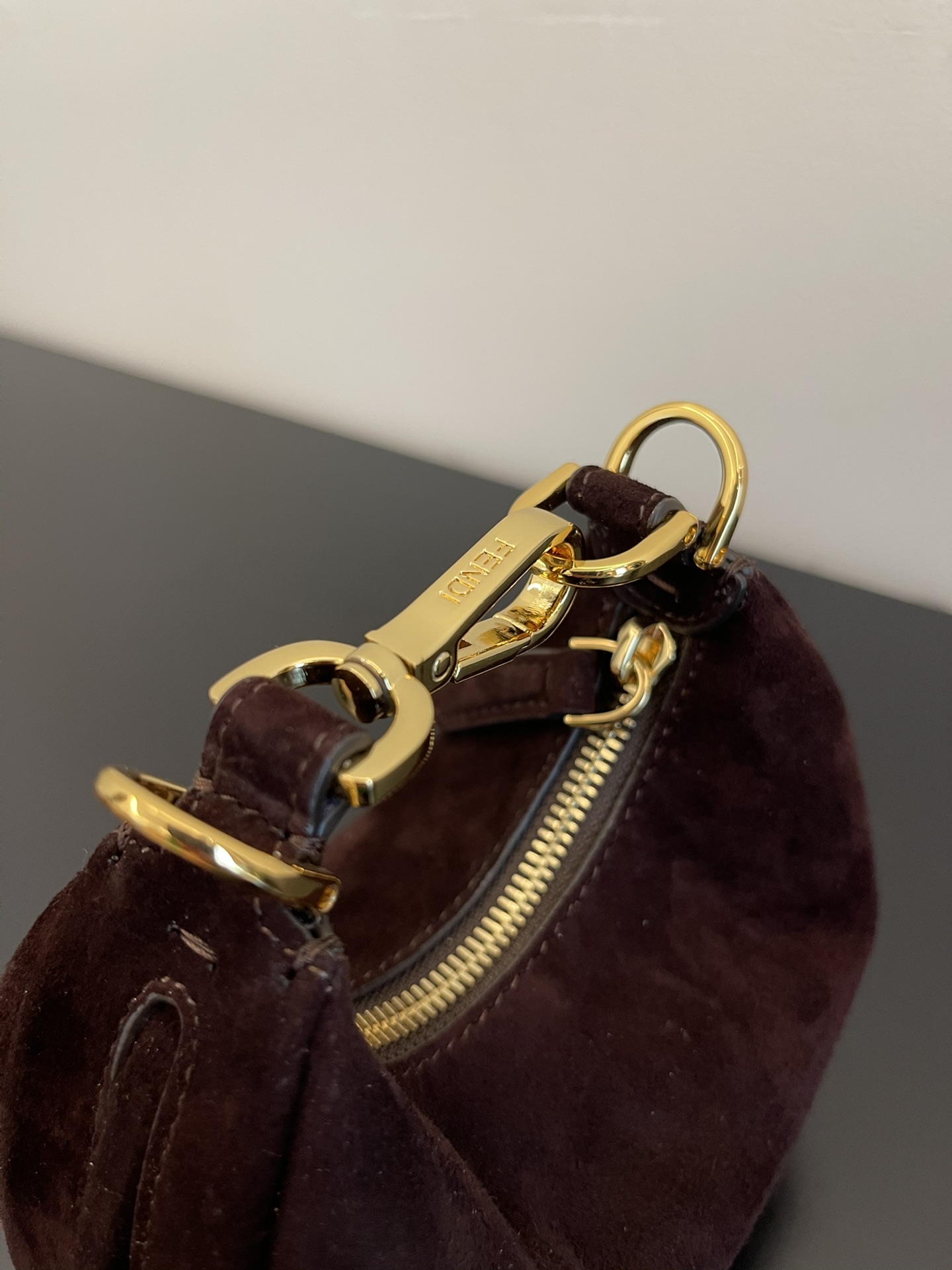 FENDI praphy underarm bag sheep skin coffee