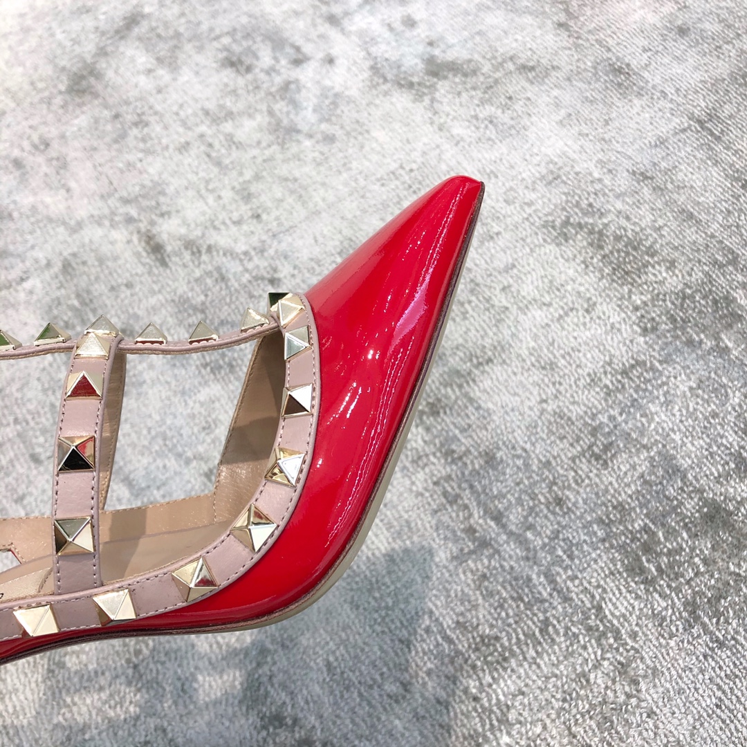 Valentino VT Collection Two Strap Mid Heel 10cm Patent Leather Red