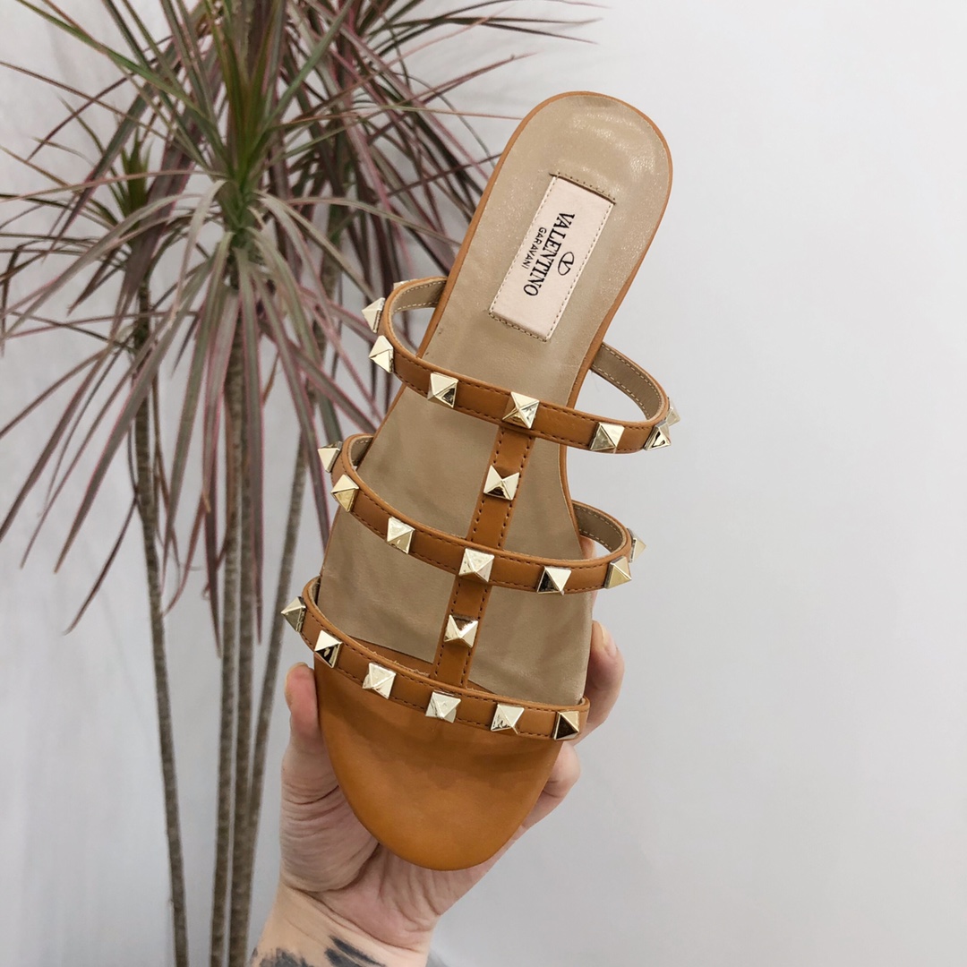 【Valentino】Valentino top version matte orange 3 strap flat slippers