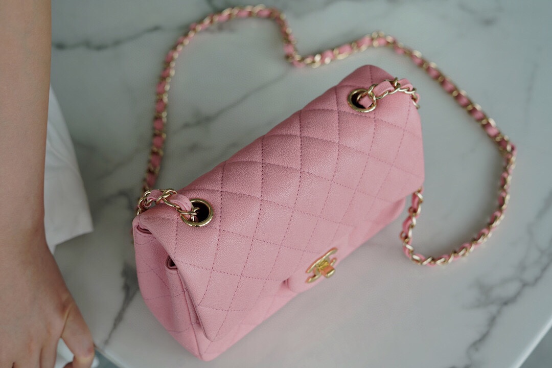 𝐂𝐇𝐀𝐍𝐄𝐋 Classic Flap Italy 🇮🇹 𝑰𝒏𝒄𝒂𝒔Original Washed Fetal Cow🐂 Washed Fetal Cow Big 𝒎𝒊𝒏𝒊 🌸Pink