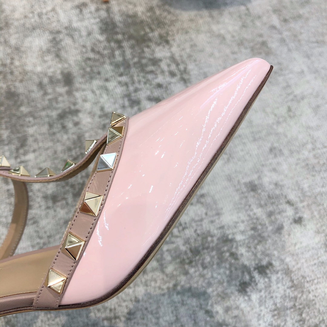 Valentino VT Collection Triple Strap Mid Heel 6.5cm Patent Leather Pink