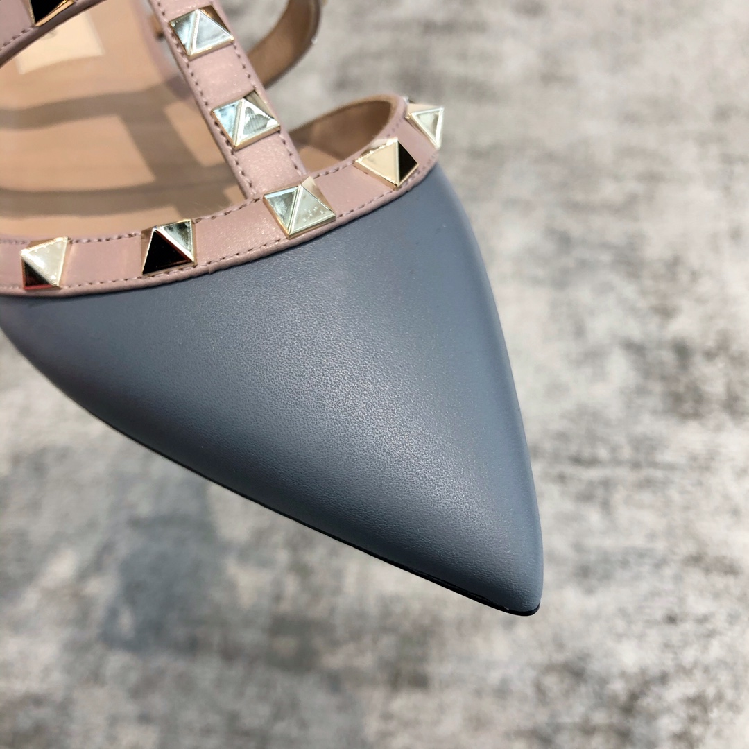 Valentino VT Collection Three Strap Flat Heel Slipper Haze Blue