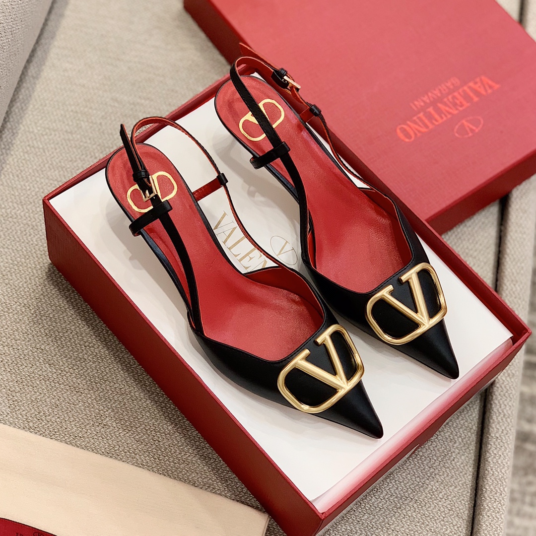 【Valentino】Valentino highest version of kitten heel sandals custom original top calfskin