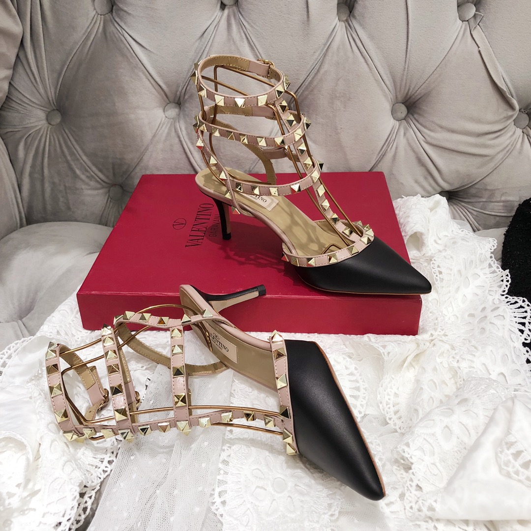 【Valentino】Valentino Valentino top version matte black 3 straps 6.5cm high heels