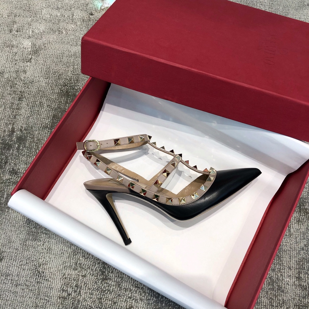 Valentino VT Collection Two Strap Mid Heel 10cm Black