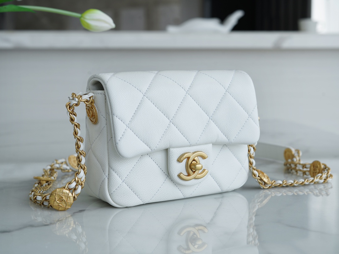 𝗖𝗛𝗔𝗘𝗡𝗟✦22A Advanced Handcraft Workshop Gold Coin Cover Bag Fang Fatty Genuine Leather