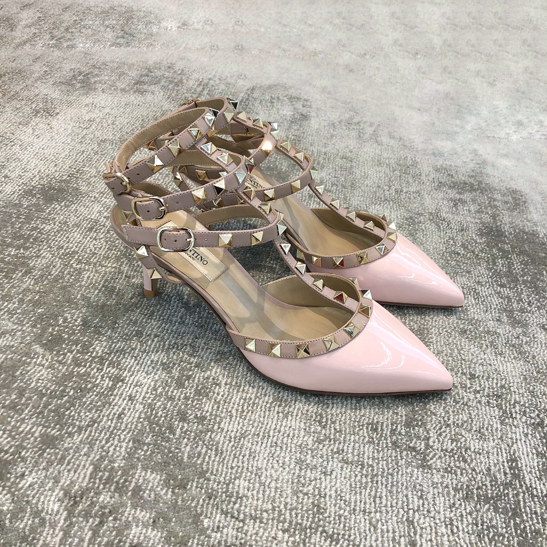 Valentino VT Collection Triple Strap Mid Heel 6.5cm Patent Leather Pink
