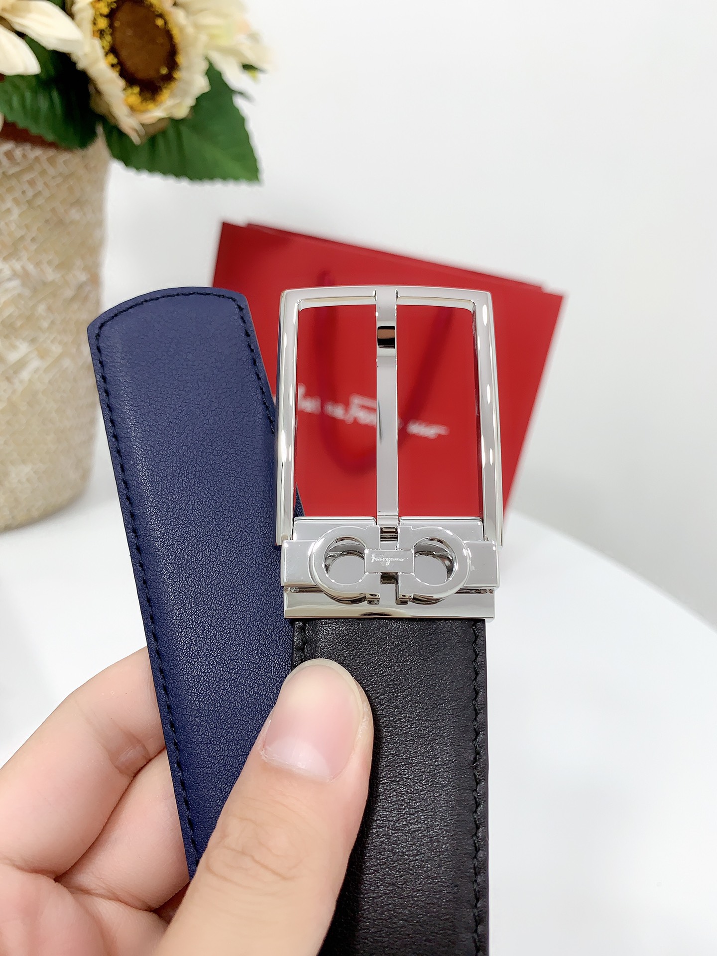 FERRAGAMO full grain soft calfskin with bottom leather imported from Italy