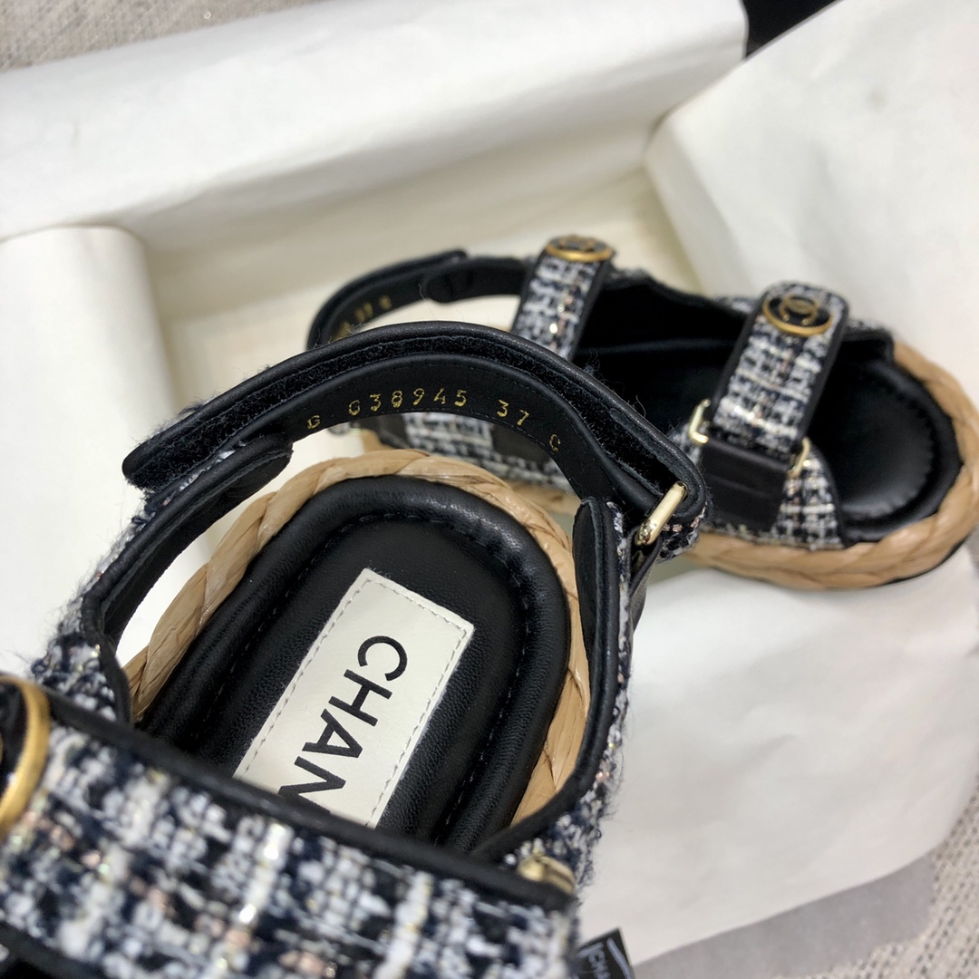 CHANEL 2023 spring and summer latest woven velcro sandals Japan imported woven materials