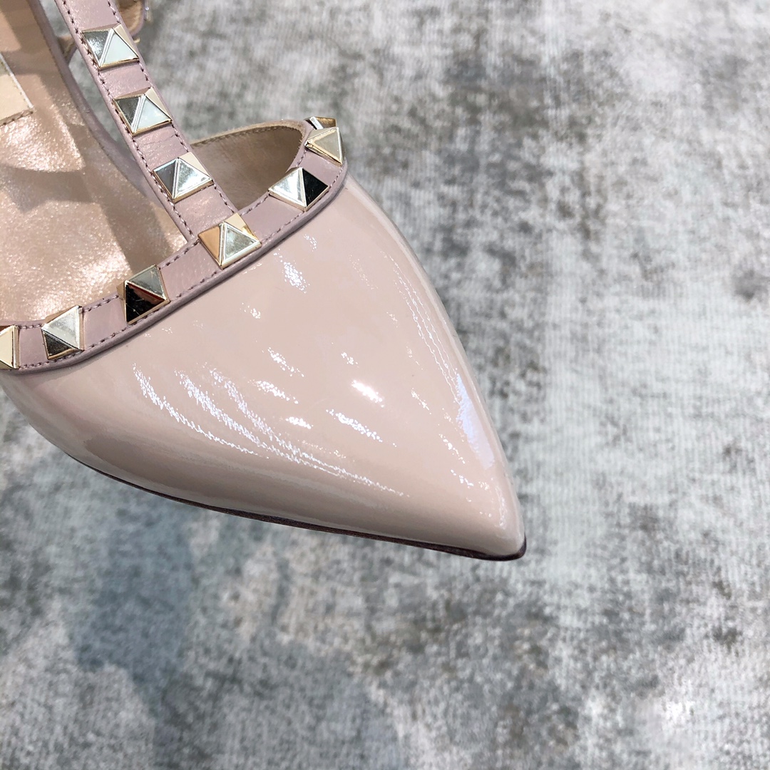 Valentino VT Collection Triple Strap Mid Heel 6.5cm Patent Leather Nude Pink