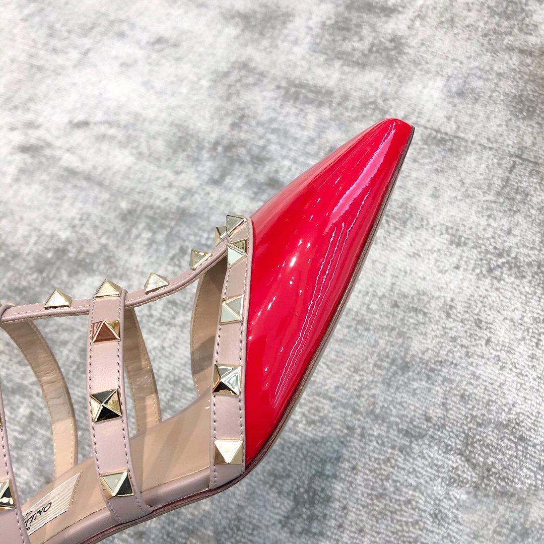 Valentino VT Collection Triple Strap Mid Heel Slipper 6.5CM Patent Leather Red