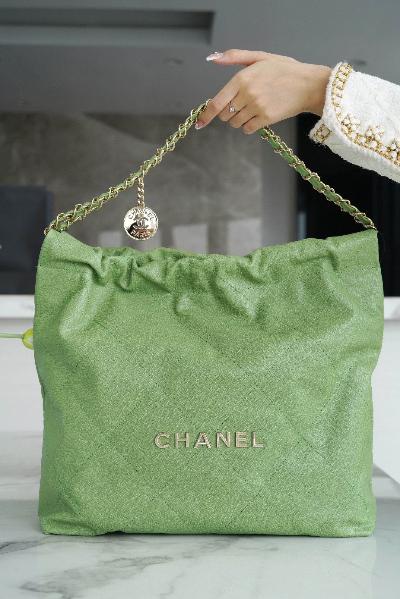 𝗖𝗛𝗔𝗘𝗡𝗟 ✦23𝒄 new 𝟐𝟐 handbag avocado green 🥑 authentic tail leather small