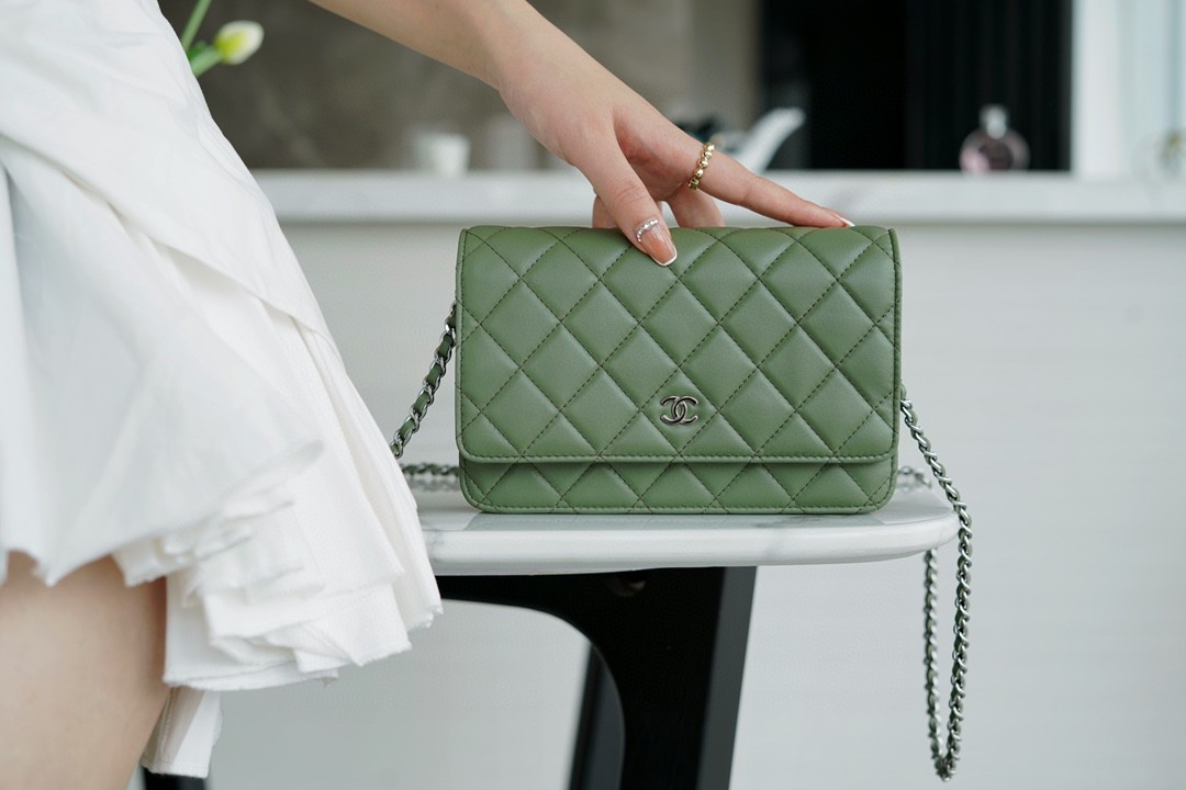 CHANEL 𝑾𝒐𝒄 Hairy Bag Entry Classic 𝑾𝒐𝒄𝒄𝑾𝒐𝒄 (Magnetic Closure) (Lambskin) Matcha Green
