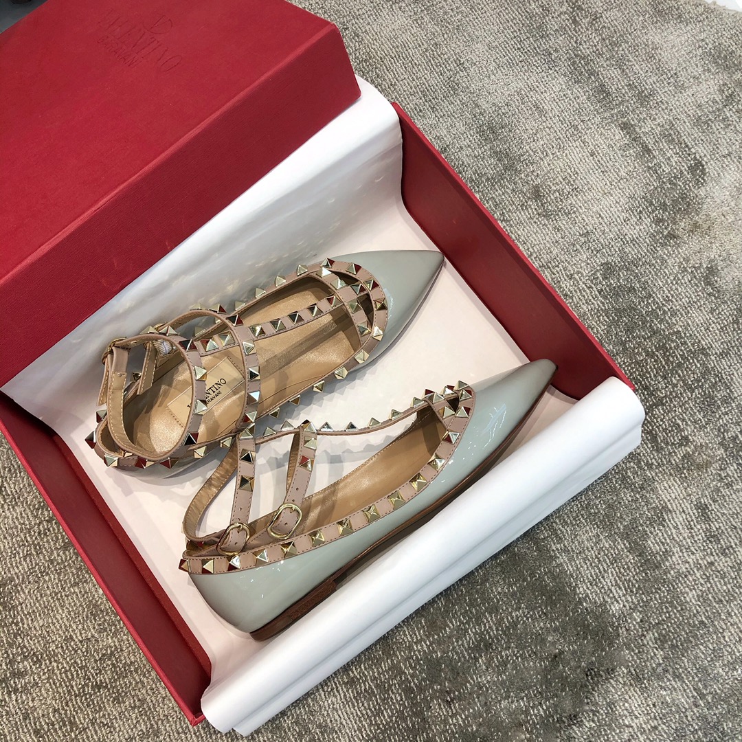 Valentino VT Collection Two Strap Flats Patent Leather Blue