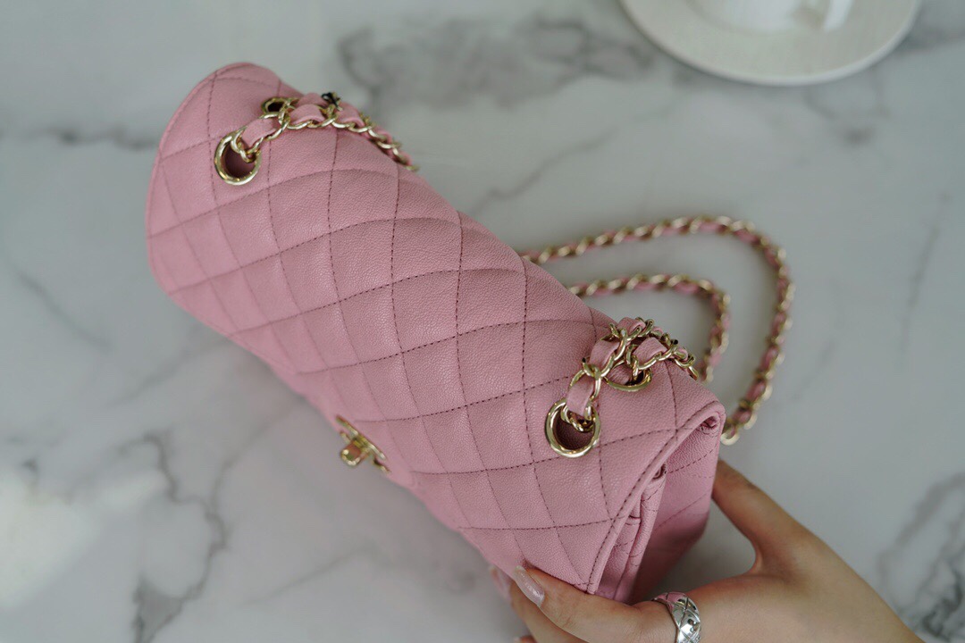 𝐂𝐇𝐀𝐍𝐄𝐋 Classic Flap France 🇫🇷 𝐇𝐚𝐚𝐬 Original Caviar🐂 Washed Fetal Cow Small 🌸Pink