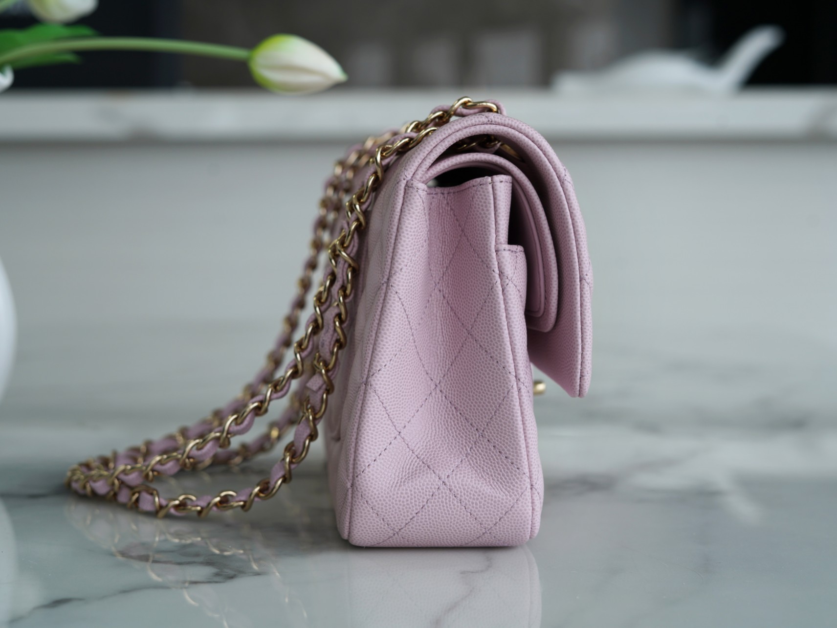 𝐂𝐇𝐀𝐍𝐄𝐋 Classic Flap France 🇫🇷 𝐇𝐇 𝐚𝐚𝐬 Original Caviar 🐂 Washed Tire Ox Medium 🐘Cherry Blossom Powder