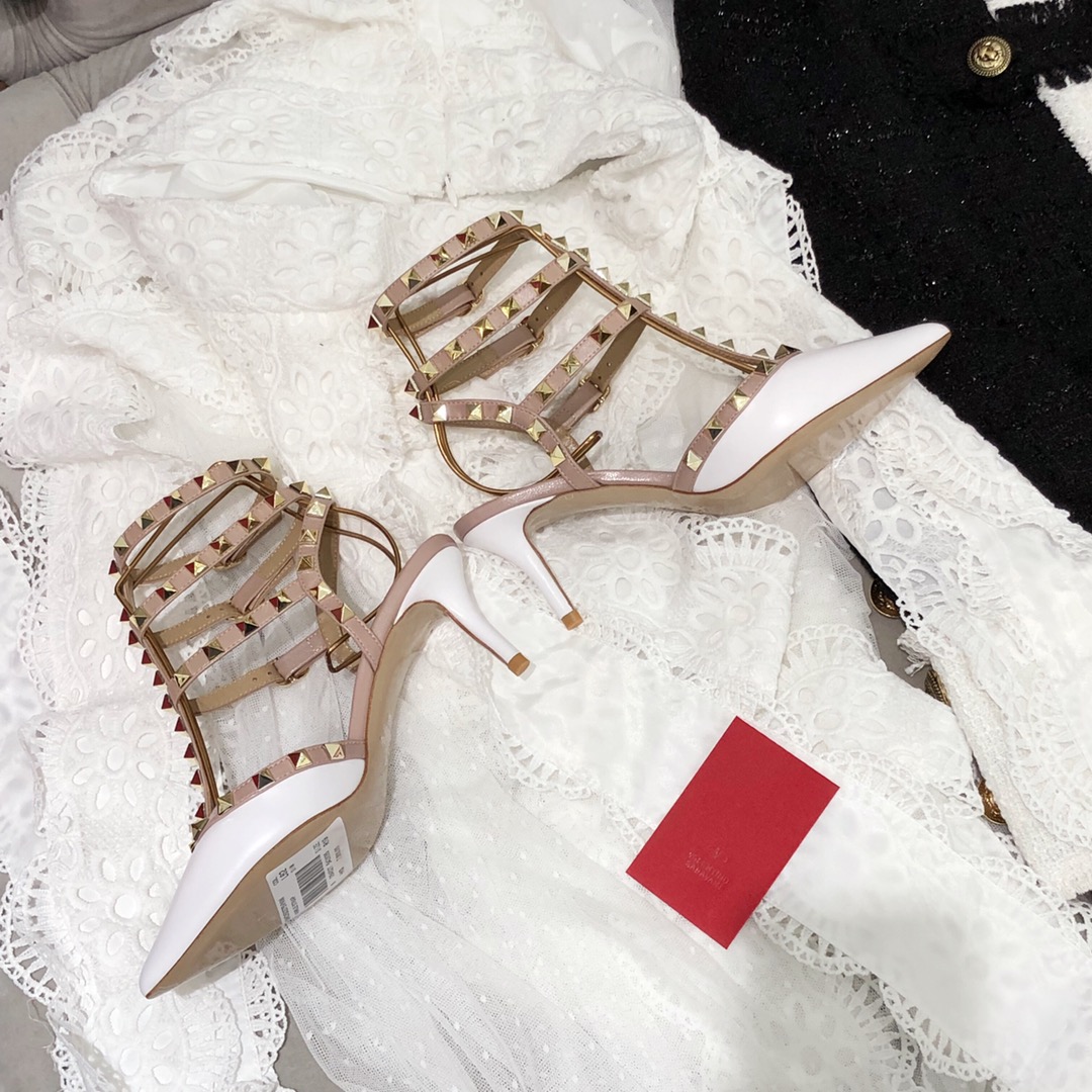 【Valentino】Valentino Valentino top version matte white 3 strap 6.5cm high heels