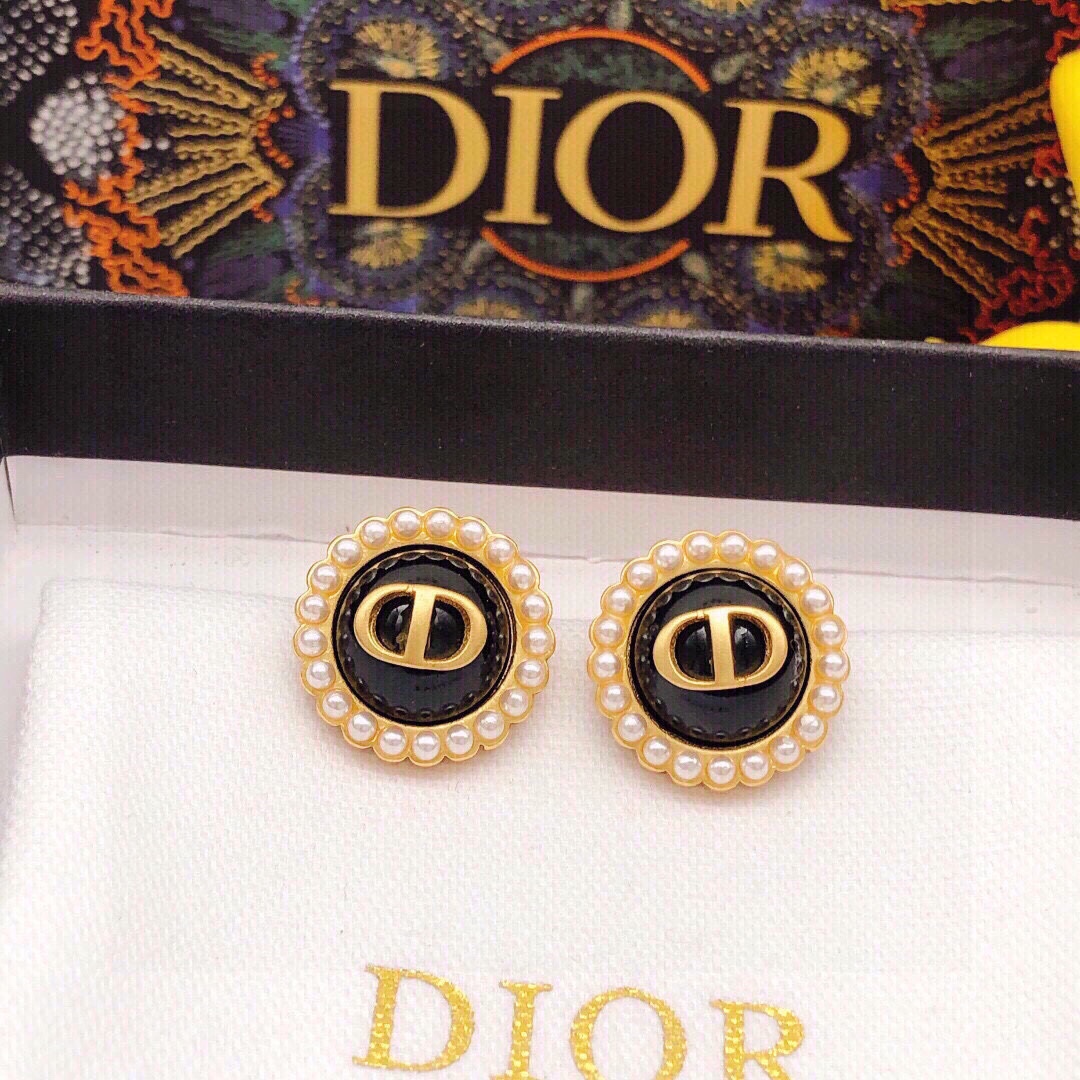Dior Round CD Purple Bead Earrings