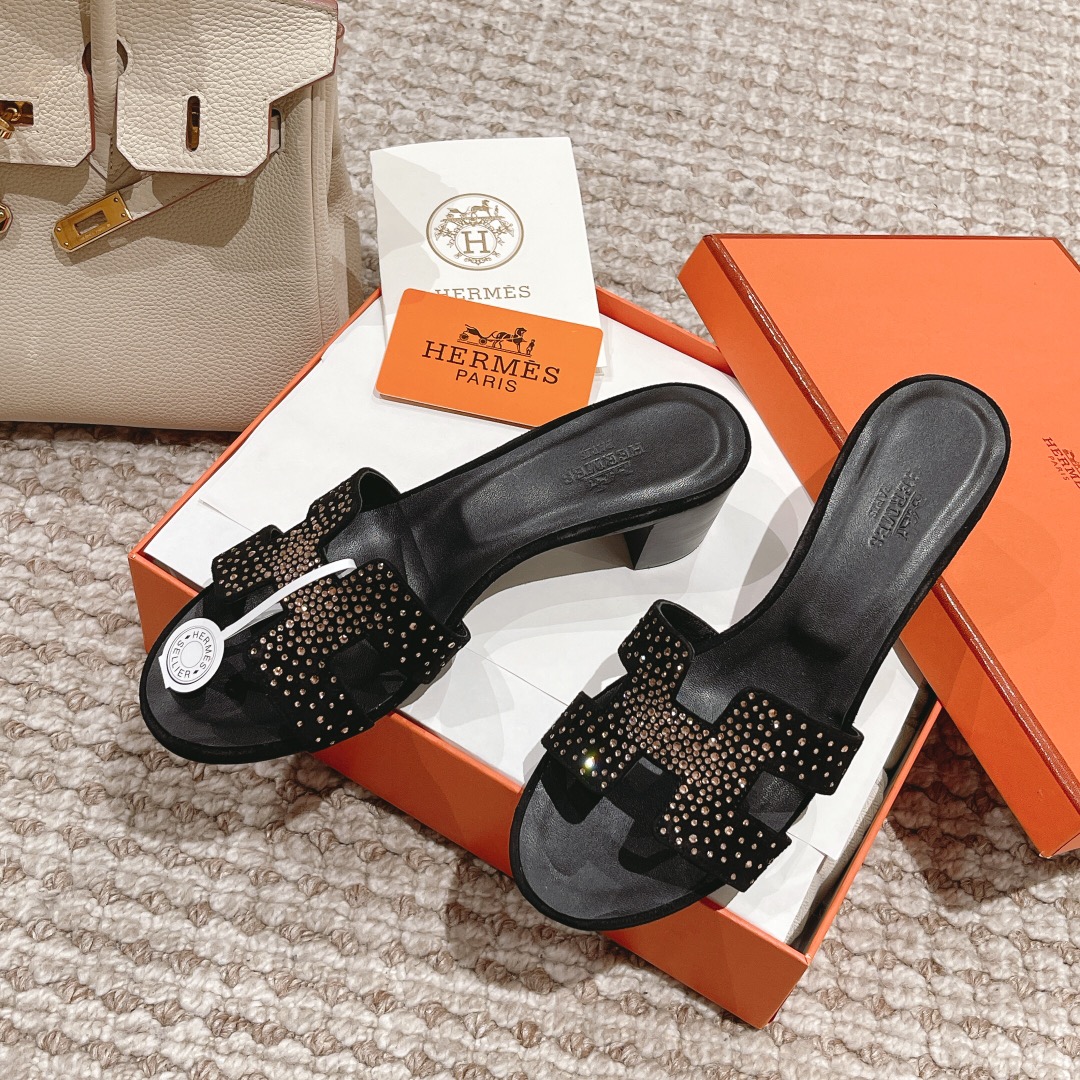Hermes Oasis diamond face slippers series