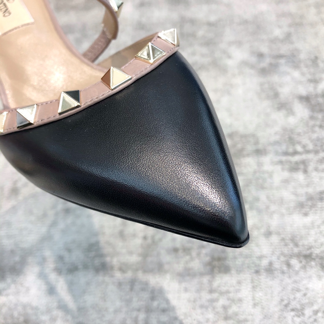 Valentino VT Collection One strap diagonal heel slipper 6.5CM Black nude laces